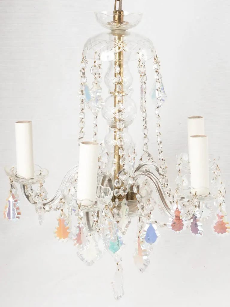 5 light chandelier with iridescent pendants 20"