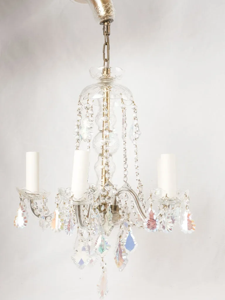 5 light chandelier with iridescent pendants 20"