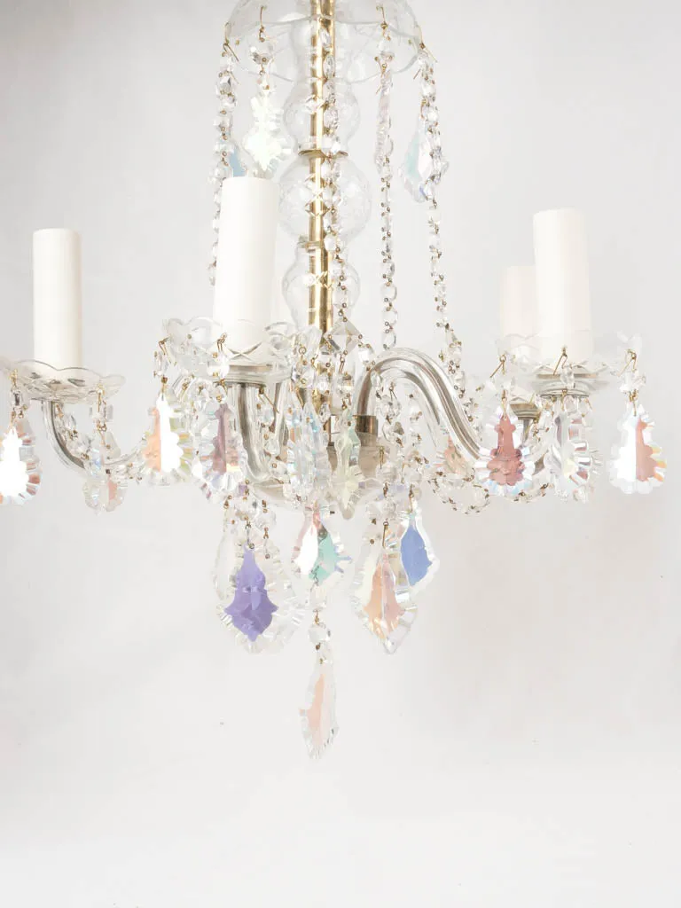 5 light chandelier with iridescent pendants 20"