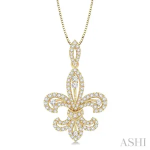 7/8 Ctw Round Cut Diamond Fleur De Lis Diamond Pendant in 14K Yellow Gold with Chain