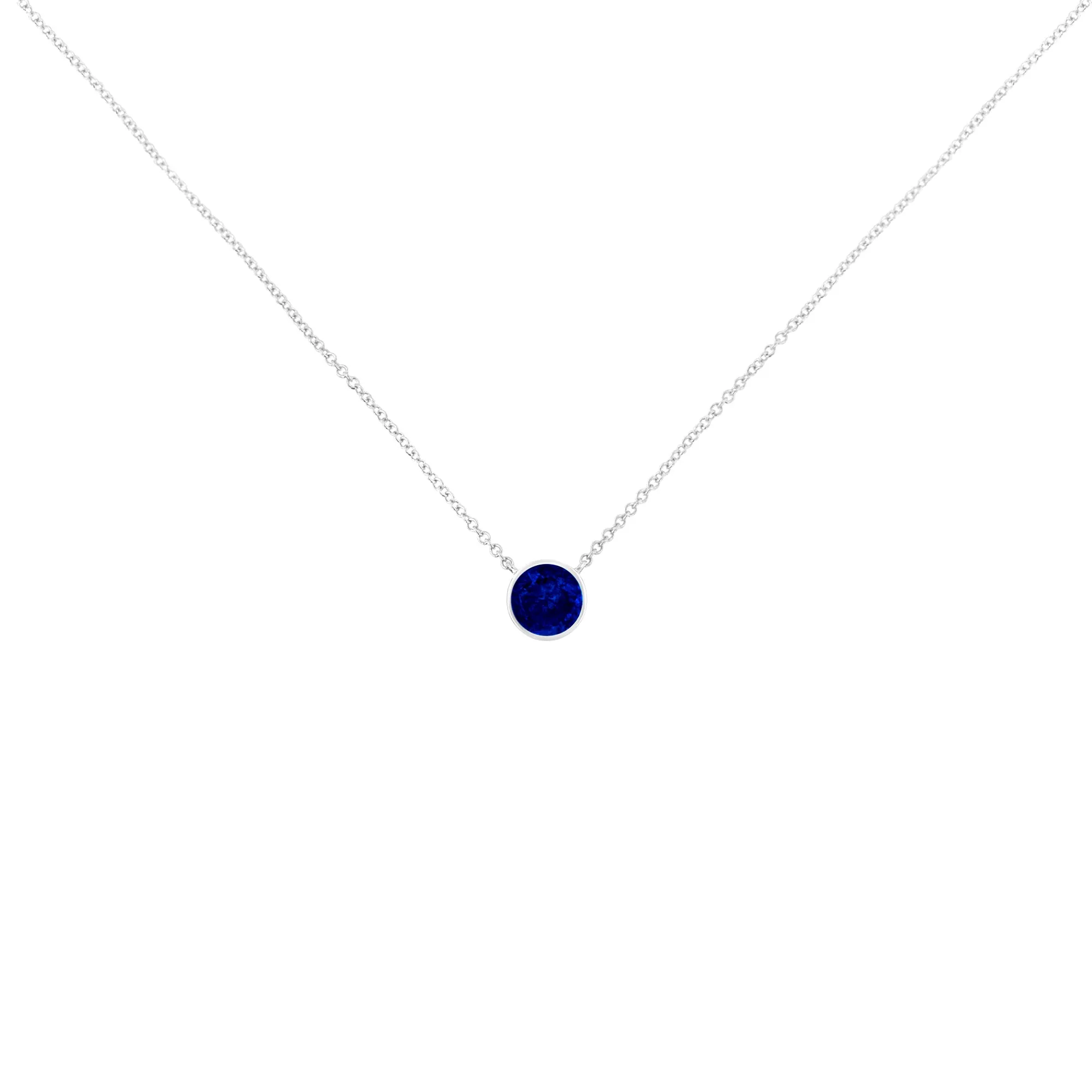 .925 Sterling Silver 2.5mm Lab Grown Cobalt Blue Sapphire Solitaire Bezel Necklace