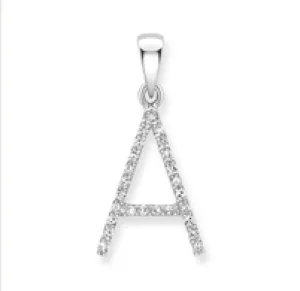 9ct white gold diamond initial pendants A-Z