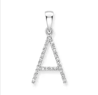 9ct white gold diamond initial pendants A-Z