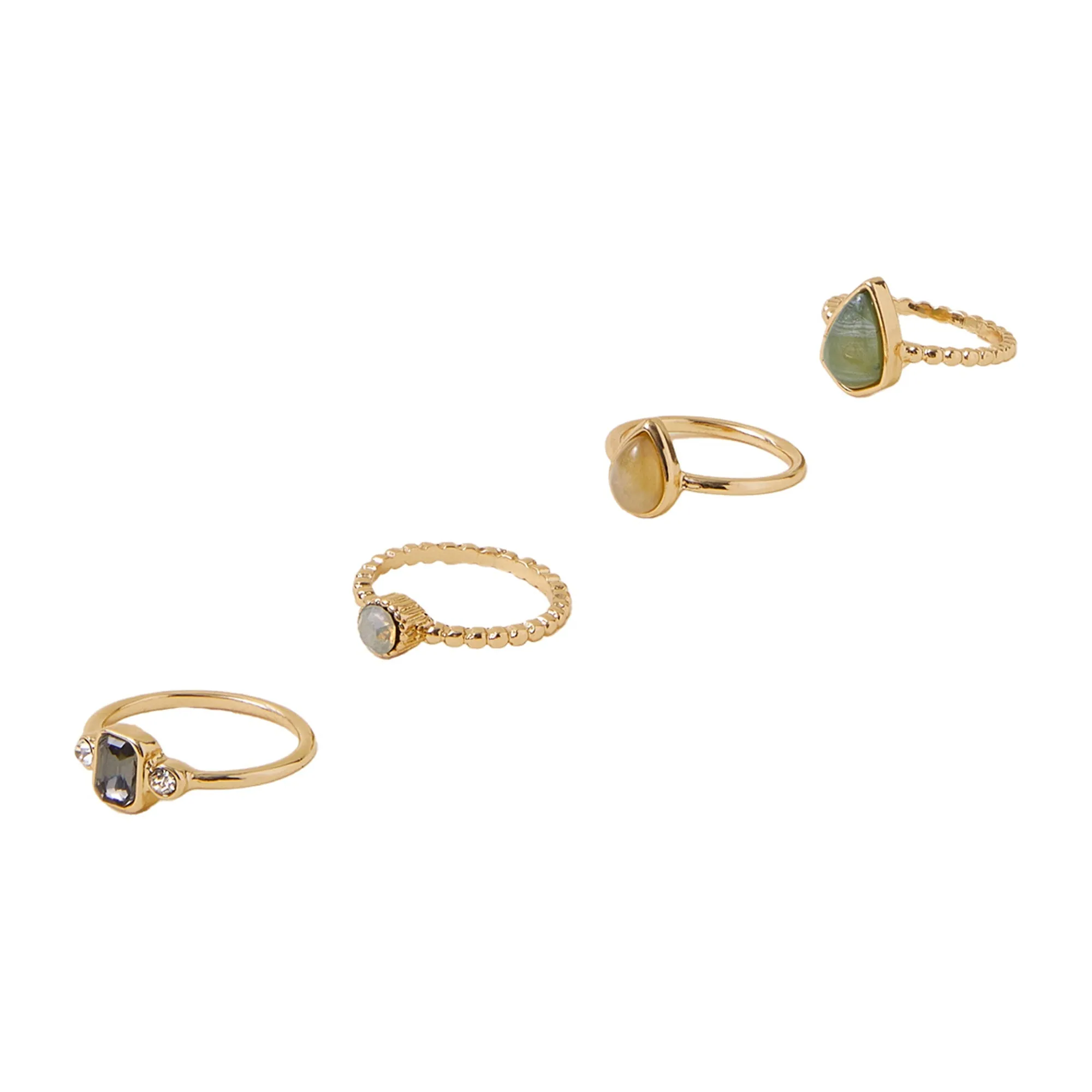 Accessorize London Women Multi Mixed Stone Rings Set of 4-Small