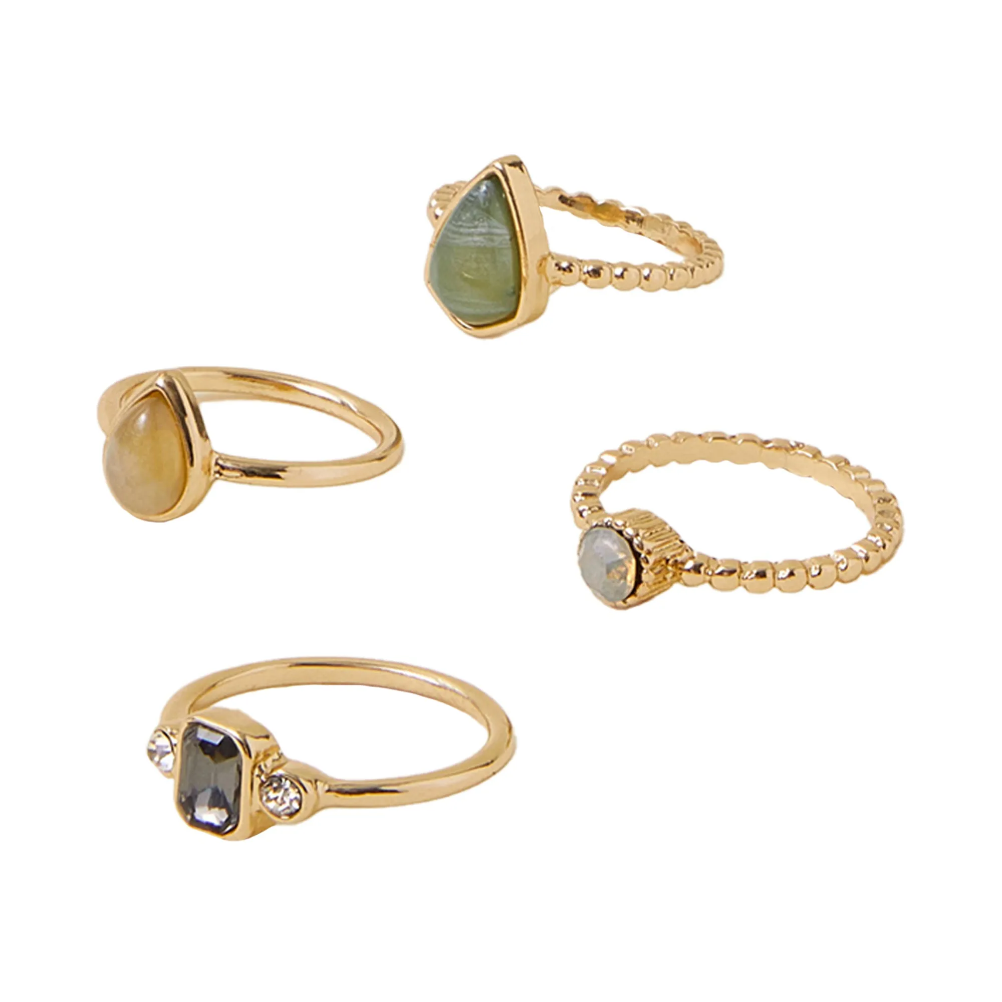 Accessorize London Women Multi Mixed Stone Rings Set of 4-Small