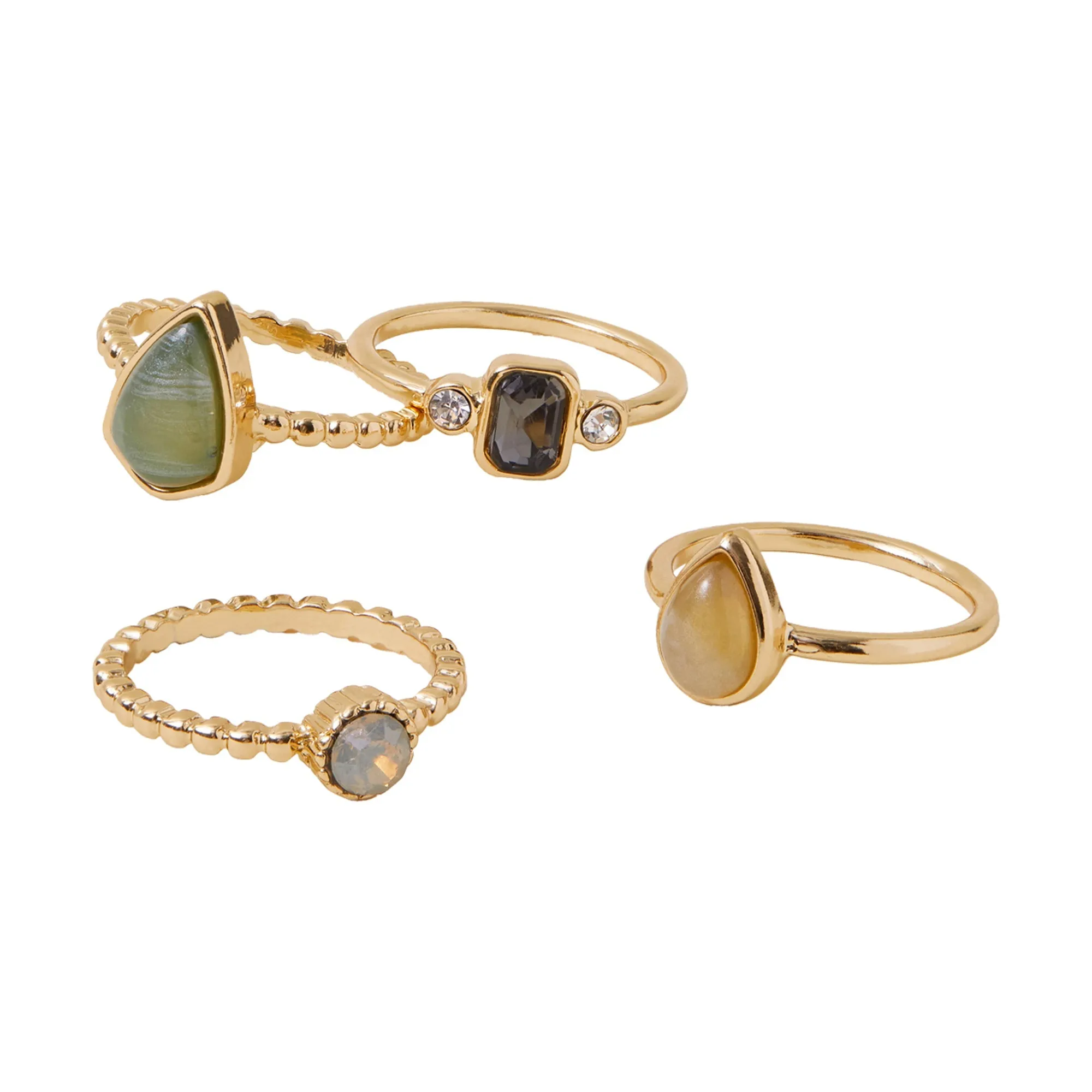 Accessorize London Women Multi Mixed Stone Rings Set of 4-Small