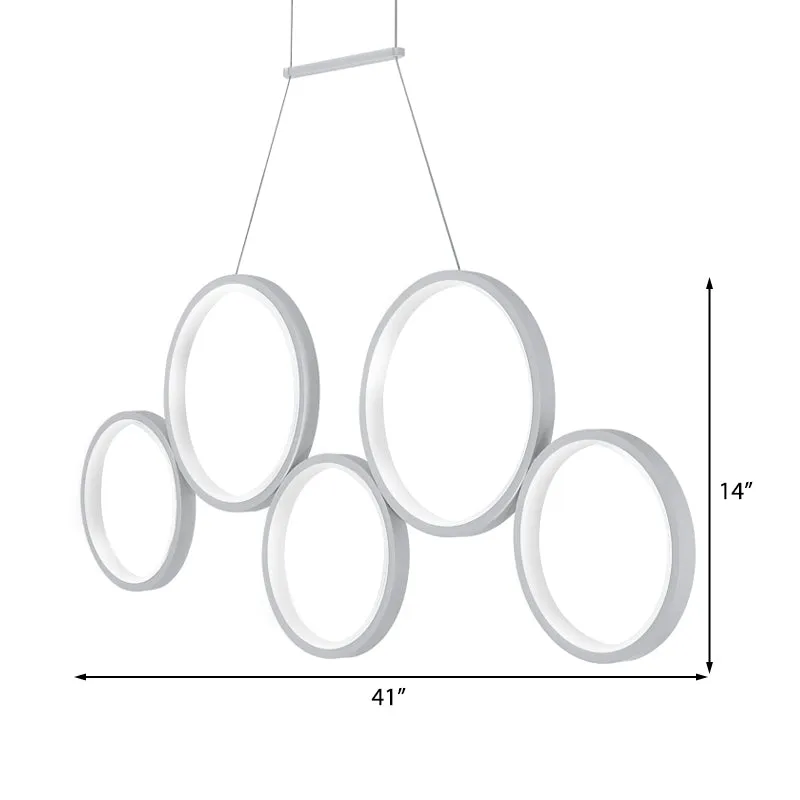 Acrylic Multi Rings Chandelier - Simple Style, 3/5 Lights, White/Coffee - Ideal Kitchen Hanging Light Fixture