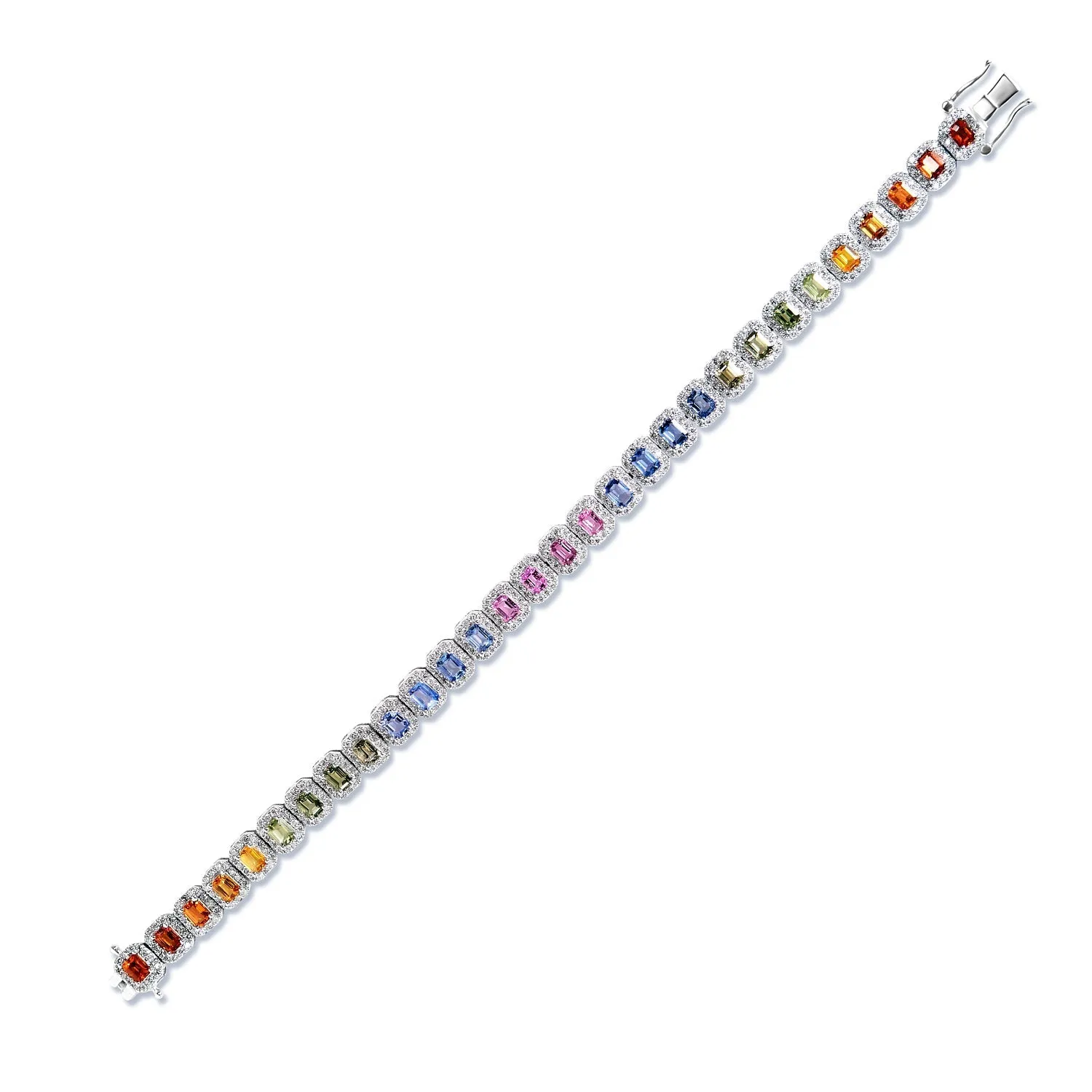 Alejandra 13 Carats Multi-Color Emerald Cut Single Row Diamond Tennis Bracelet in 14k White Gold