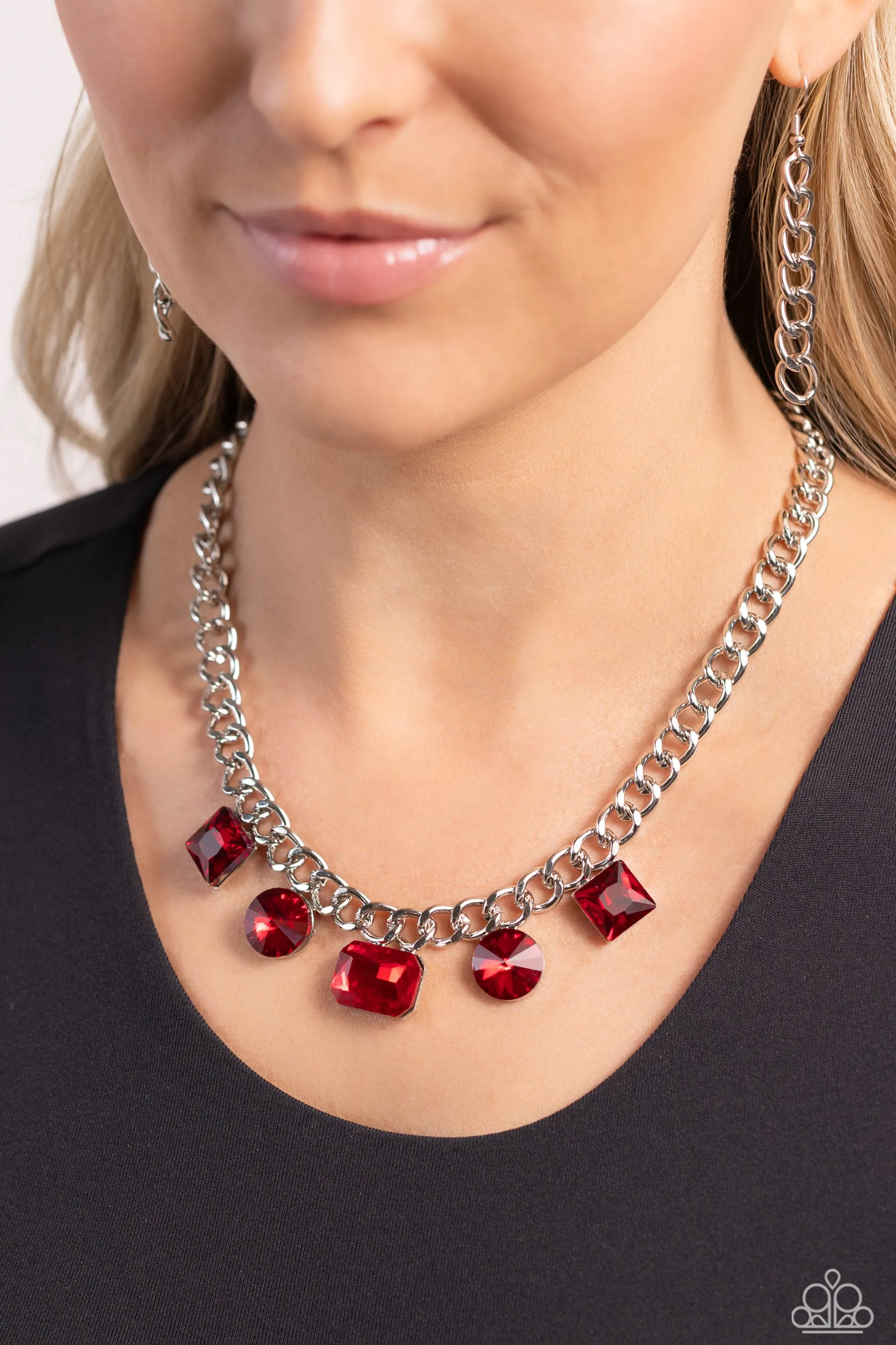 Alternating Audacity - Red - Gem Paparazzi Short Necklace