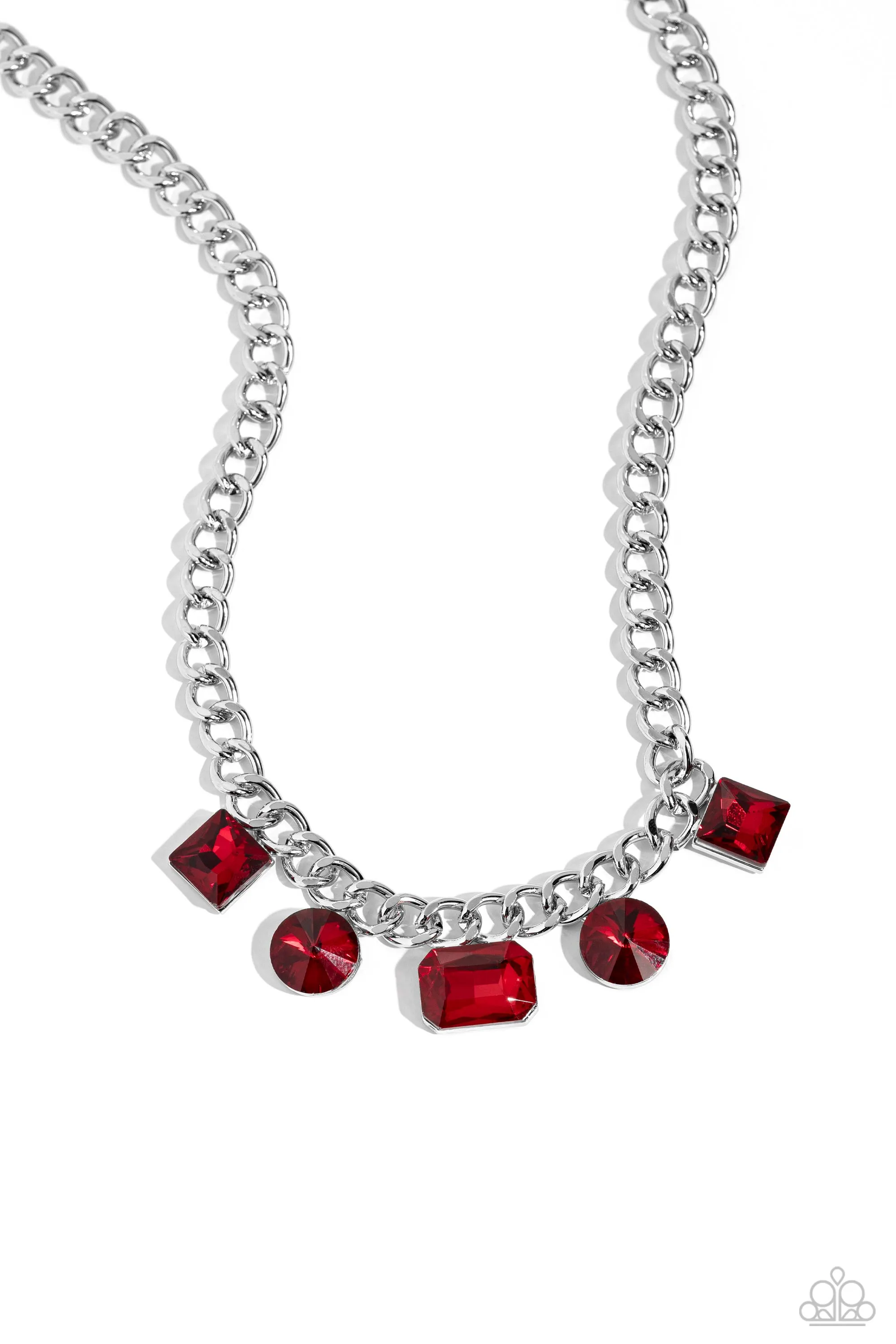 Alternating Audacity - Red - Gem Paparazzi Short Necklace