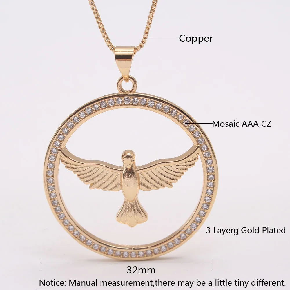 Angel Love Dove Round CZ Medallion Pendant Necklace