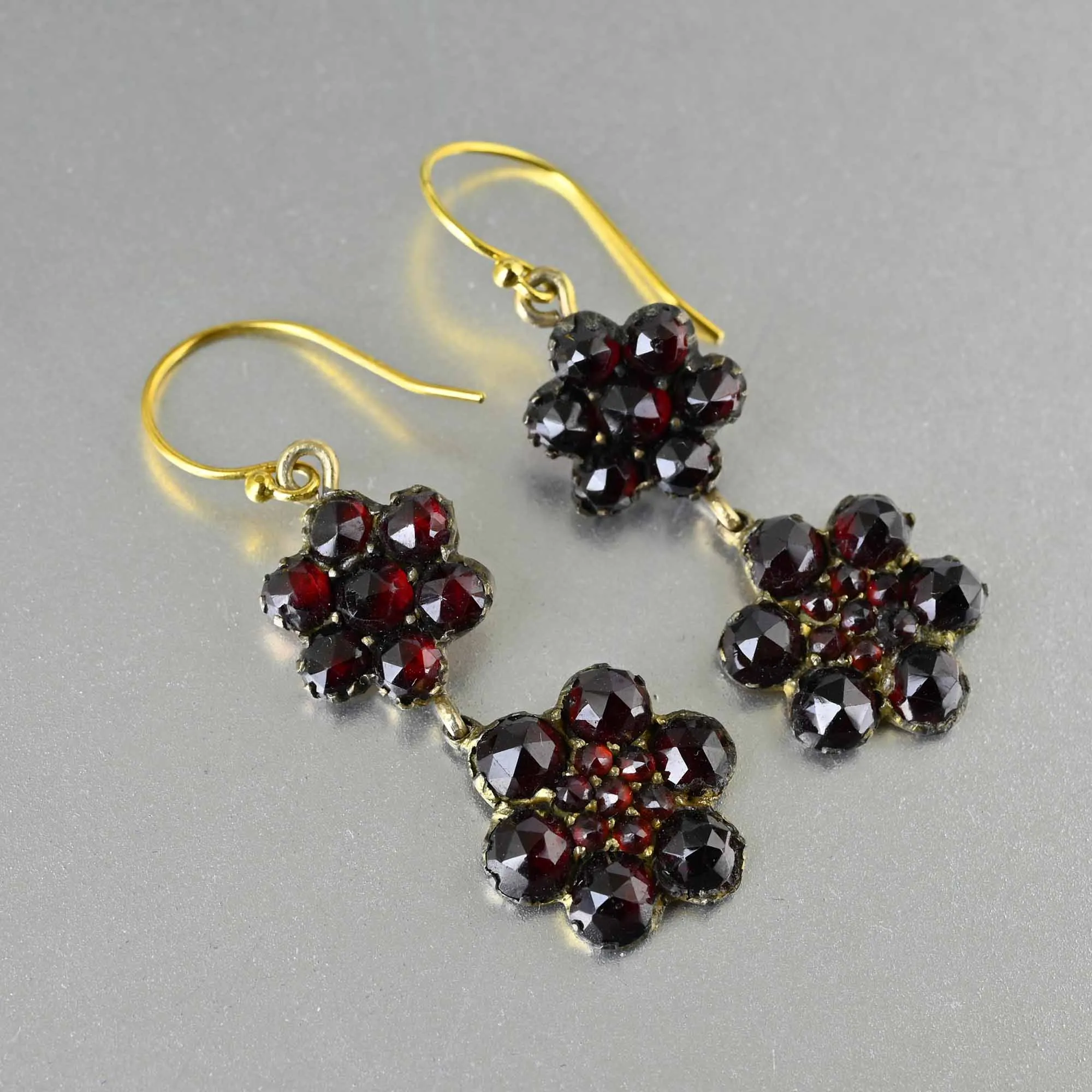 Antique Flower Cluster Bohemian Garnet Earrings