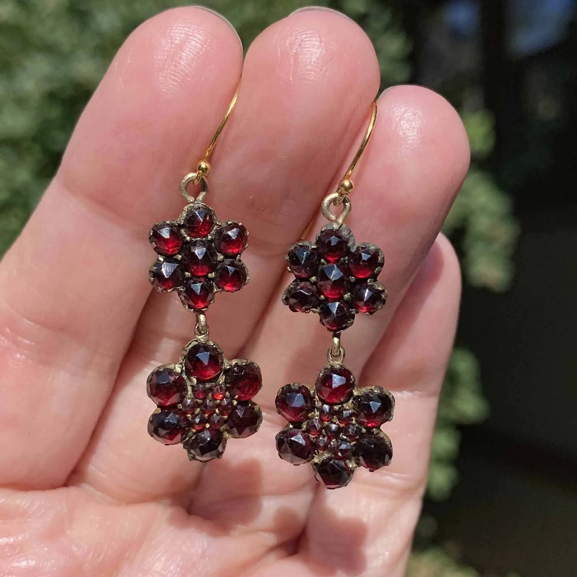 Antique Flower Cluster Bohemian Garnet Earrings