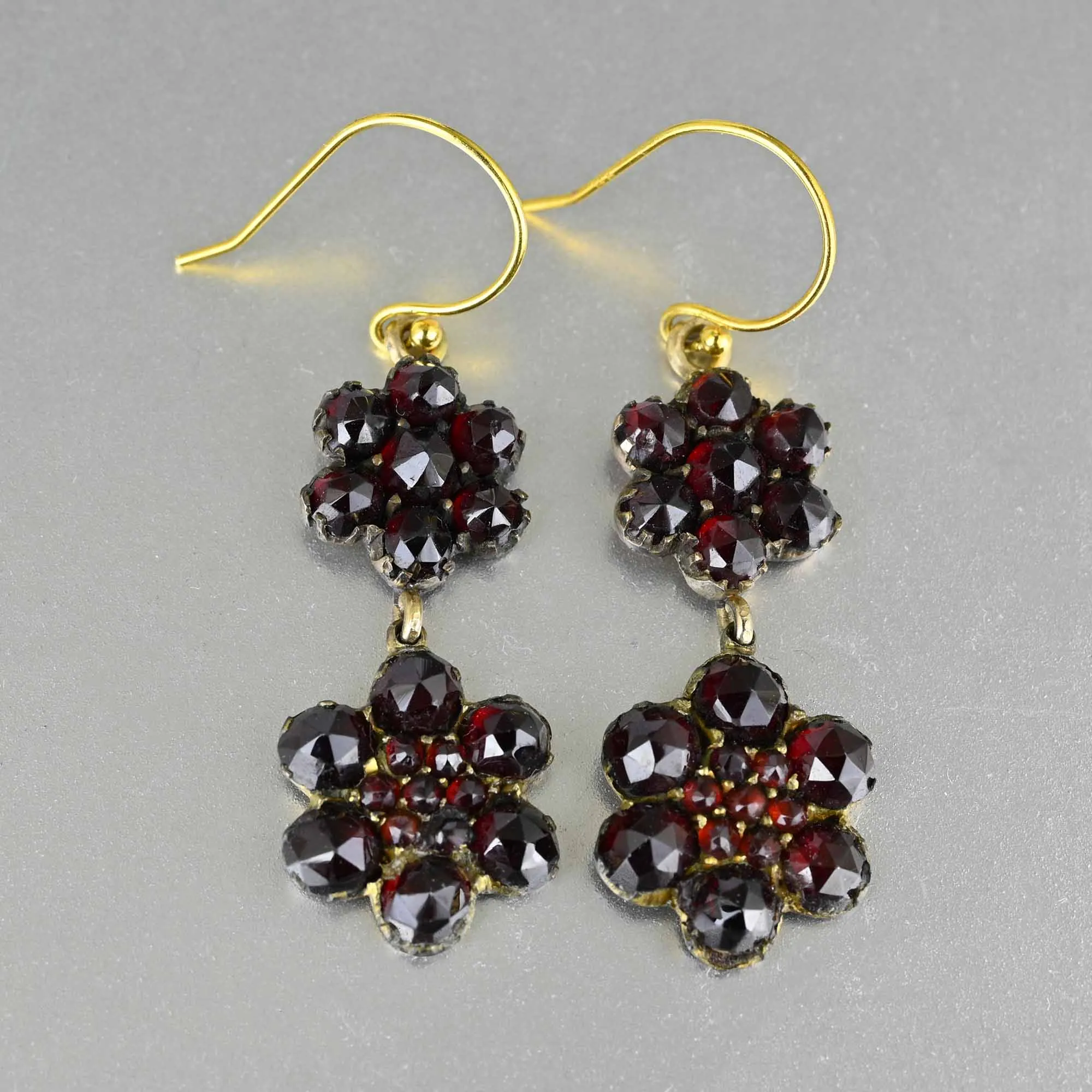 Antique Flower Cluster Bohemian Garnet Earrings