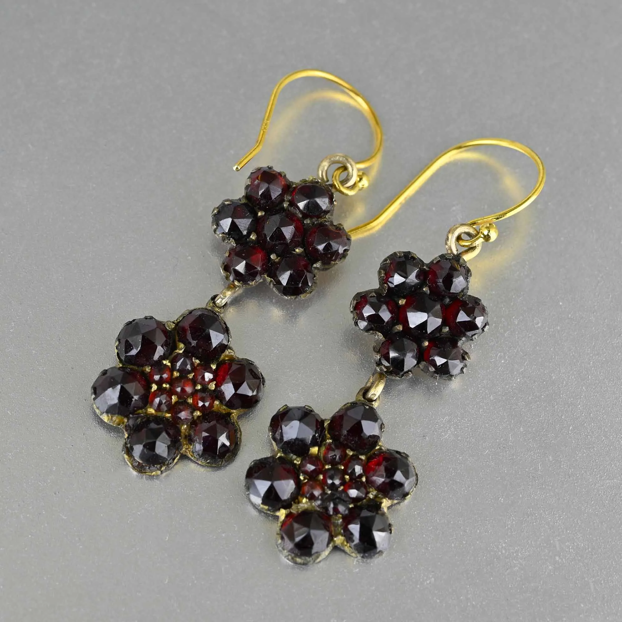 Antique Flower Cluster Bohemian Garnet Earrings