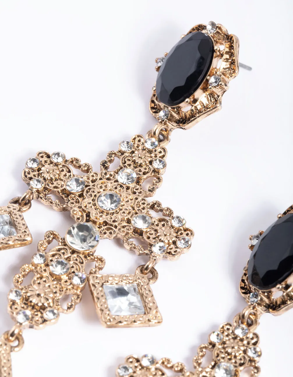 Antique Gold & Black Statement Drop Earrings