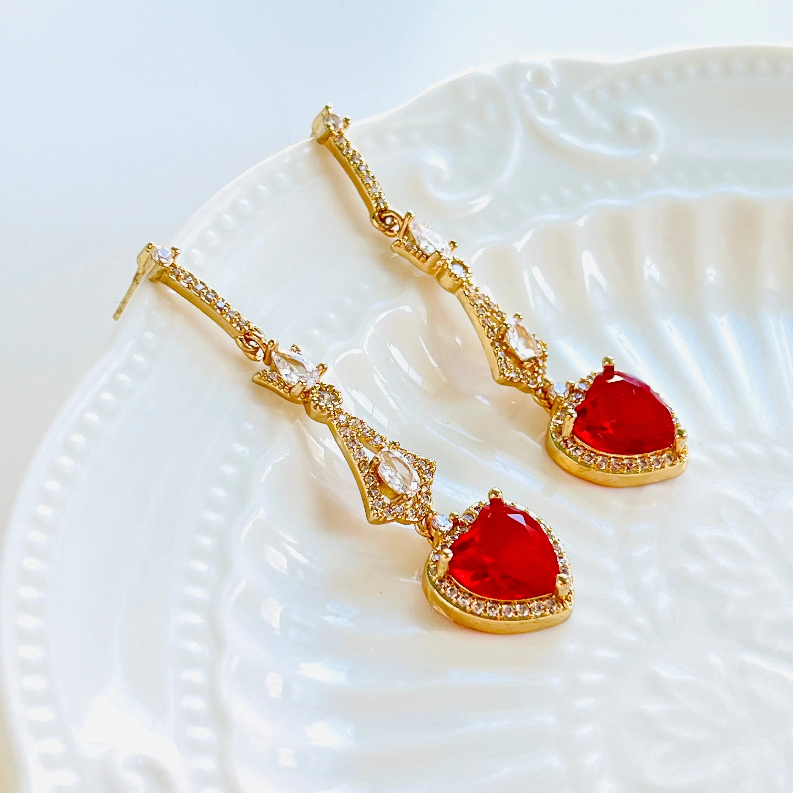 Austrian Dance Red Heart Dangle Earrings