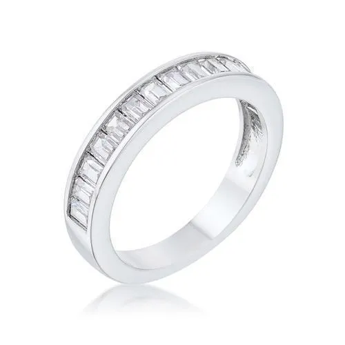 Baguette Cut CZ Rhodium Wedding Band