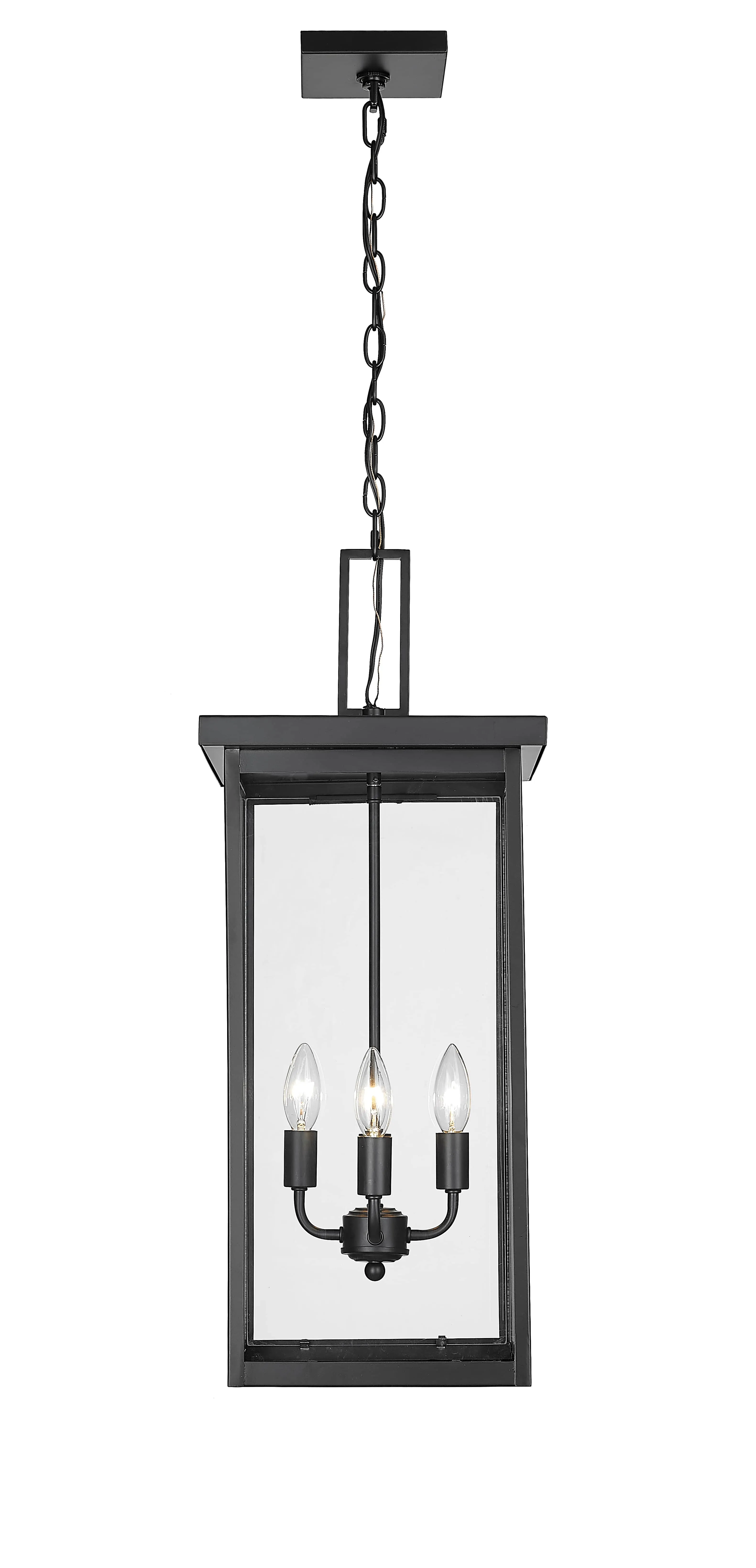 Barkeley Outdoor Hanging Lantern - Powder Coated Black - Clear Glass - 11in. Diameter - E12 Candelabra Base