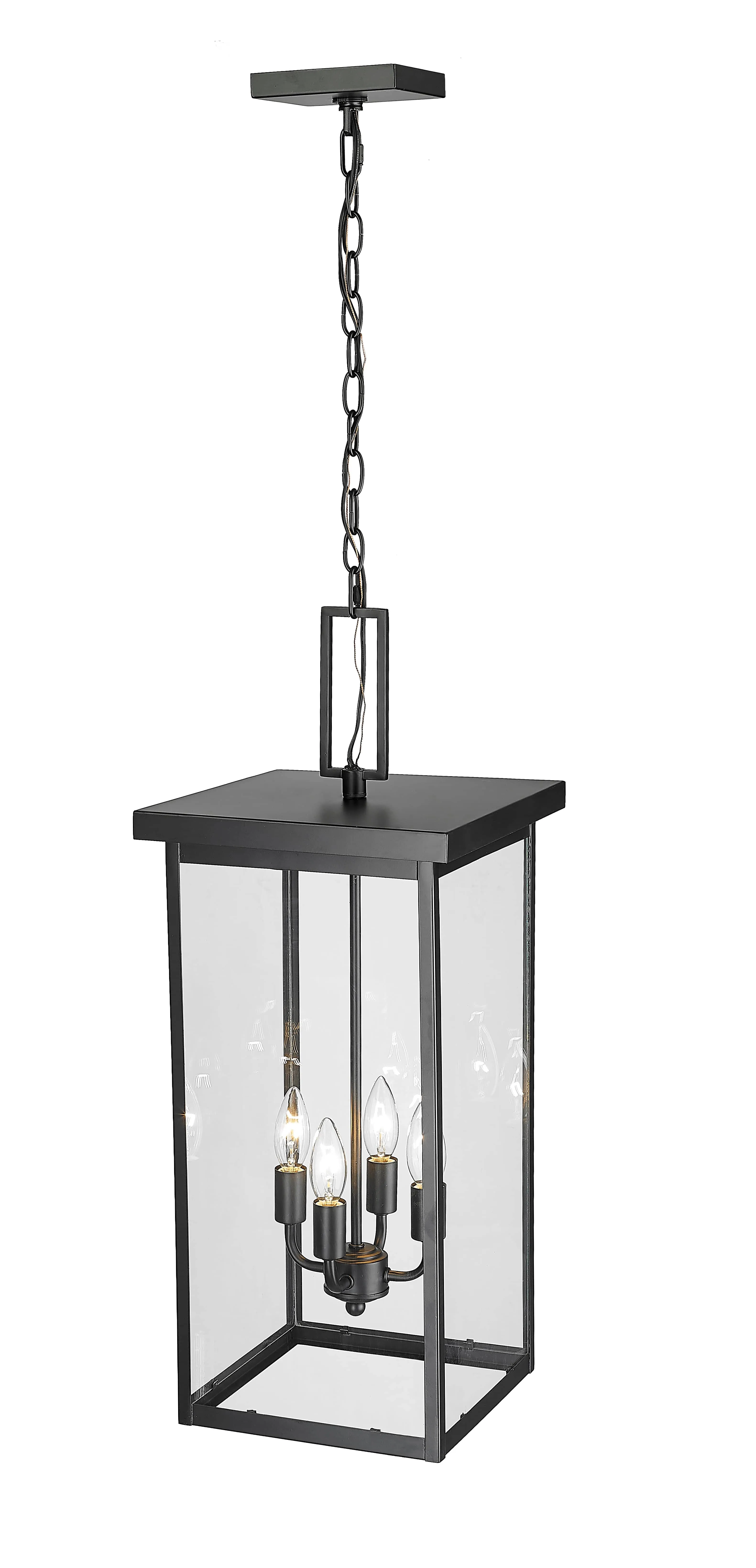 Barkeley Outdoor Hanging Lantern - Powder Coated Black - Clear Glass - 11in. Diameter - E12 Candelabra Base