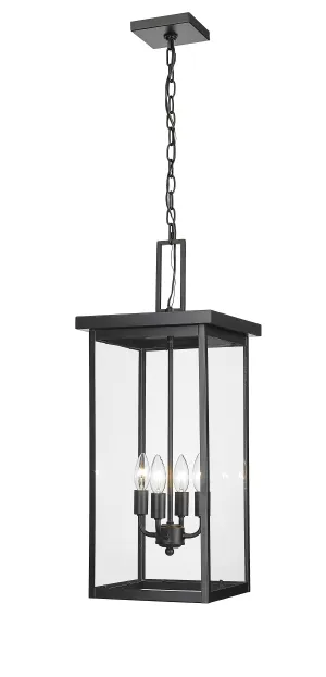 Barkeley Outdoor Hanging Lantern - Powder Coated Black - Clear Glass - 11in. Diameter - E12 Candelabra Base