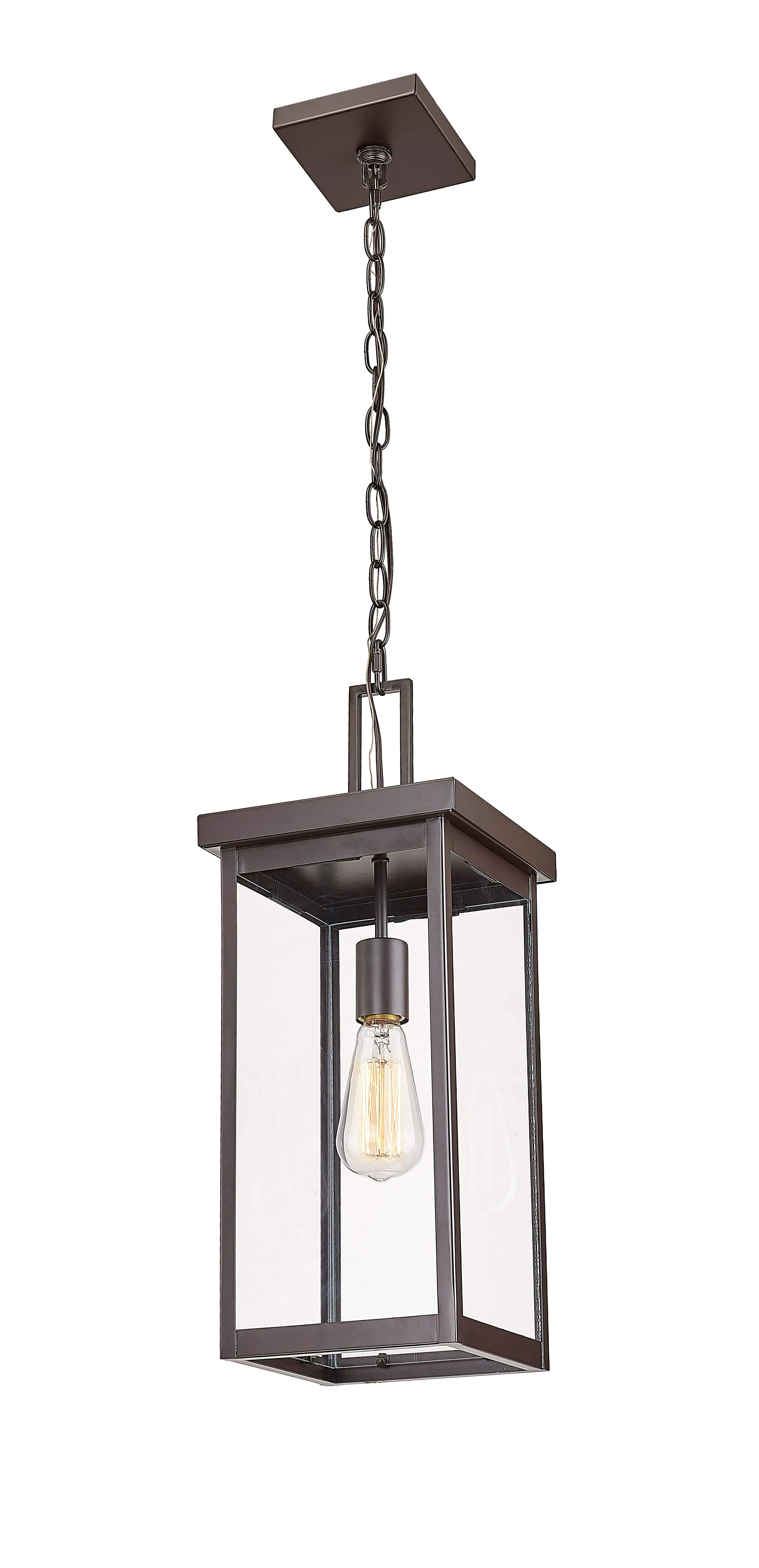 Barkeley Outdoor Hanging Lantern - Powder Coated Bronze - Clear Glass - 8in. Diameter - E26 Medium Base