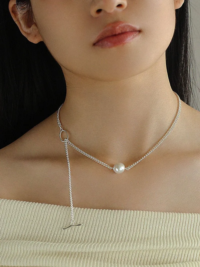 Baroque Pearl Pendant Chain Silver Necklace