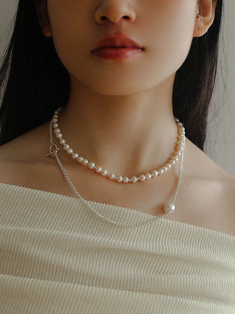 Baroque Pearl Pendant Chain Silver Necklace