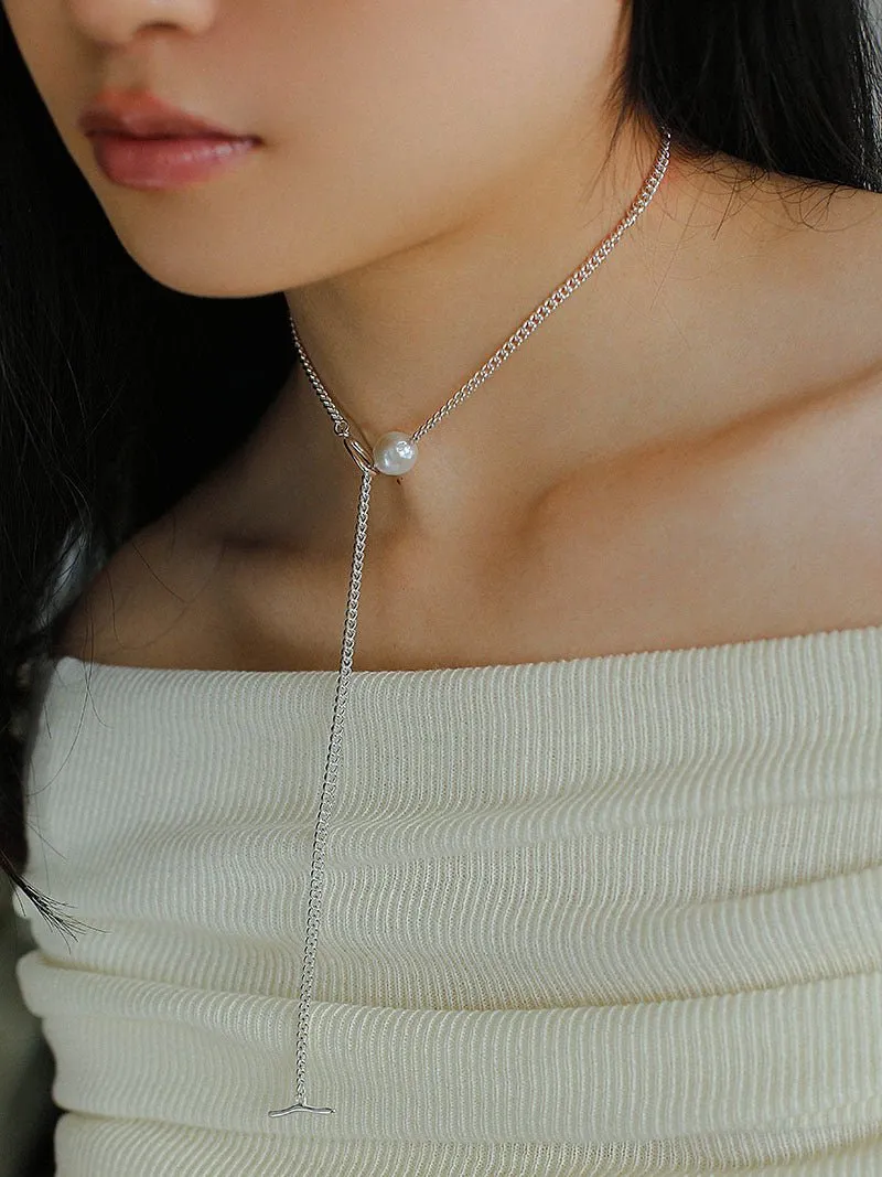 Baroque Pearl Pendant Chain Silver Necklace