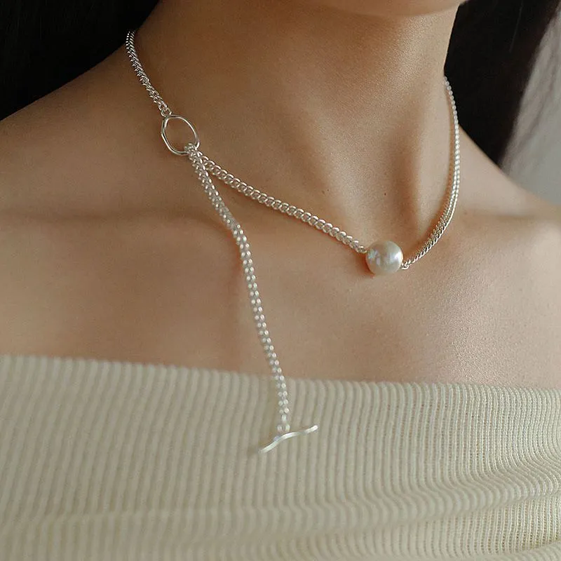 Baroque Pearl Pendant Chain Silver Necklace