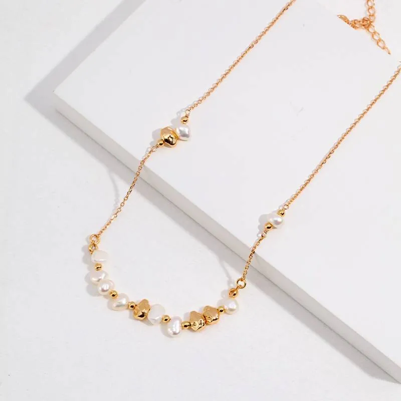 Beaded Freshwater Pearl Necklace in  Gold Plated