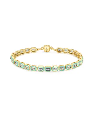 Bezel Emerald Ballier Tennis Bracelet-Turquoise- Gold