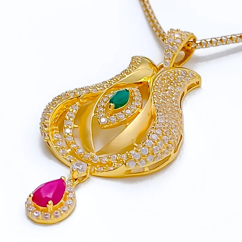 Blooming Sparkling 22k Gold CZ Pendant