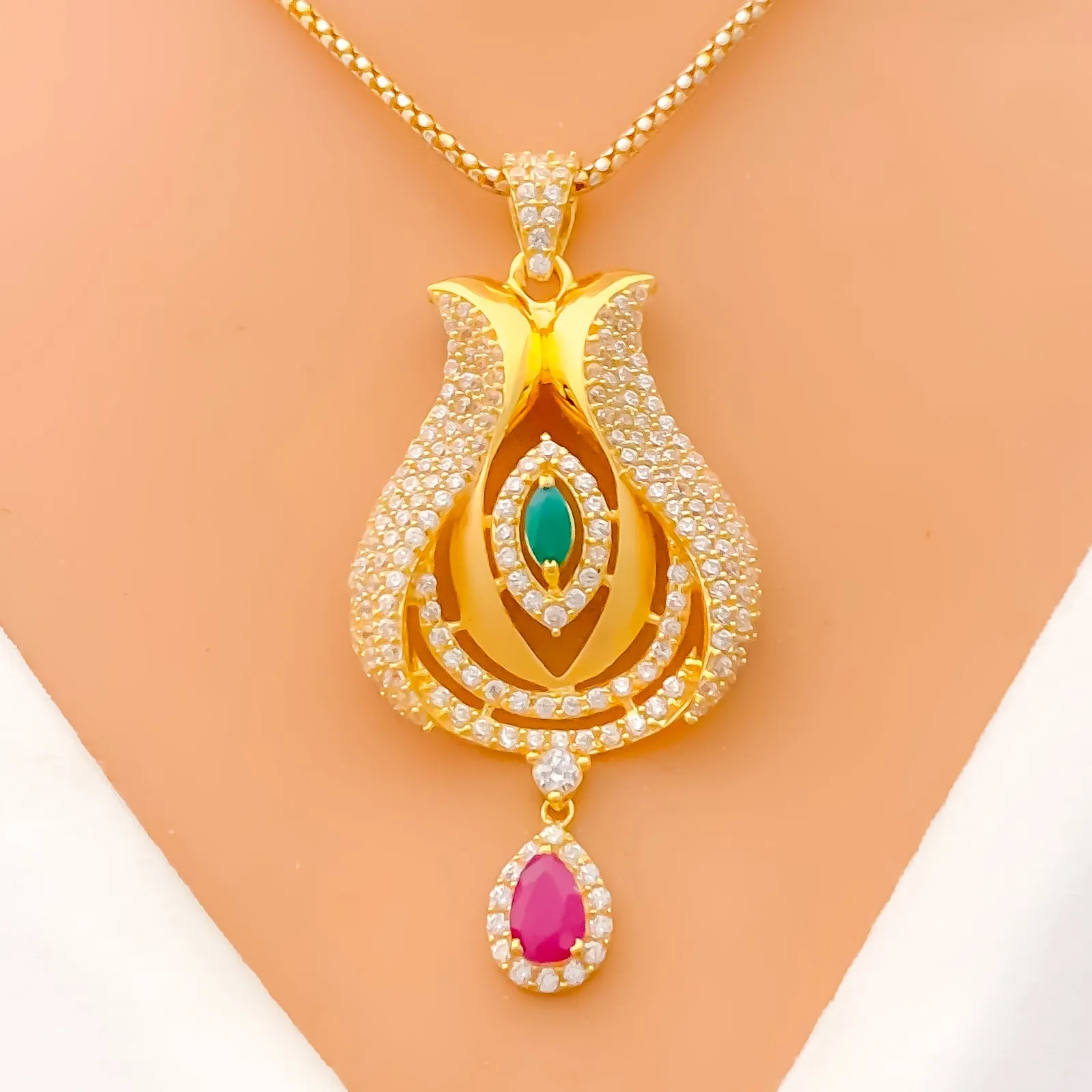 Blooming Sparkling 22k Gold CZ Pendant