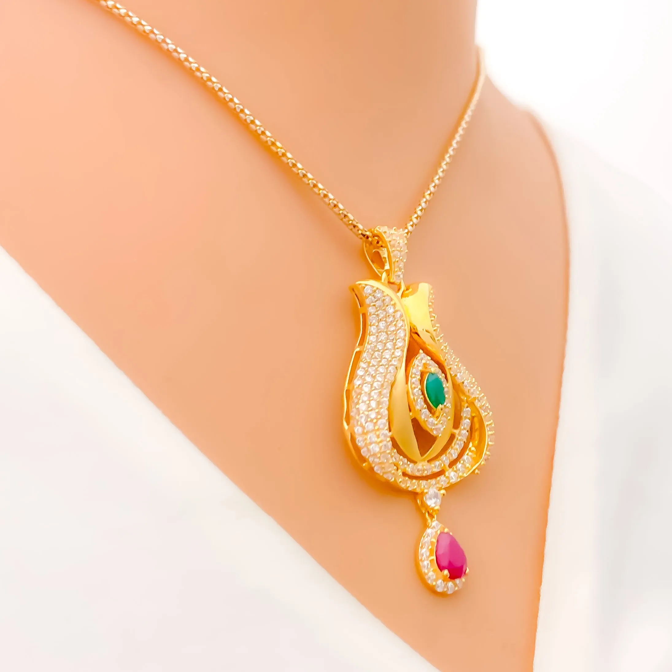 Blooming Sparkling 22k Gold CZ Pendant