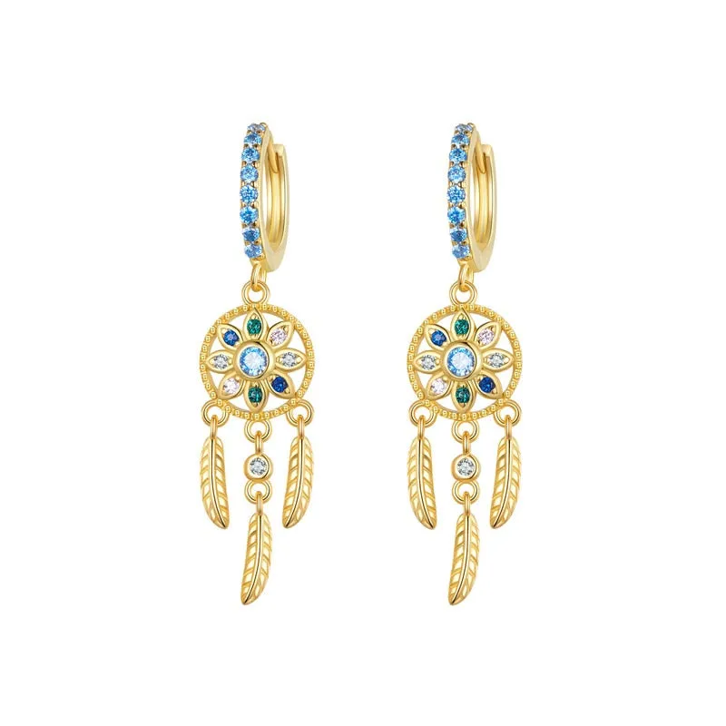 Bohemia Dreamcatcher Earrings (Hanging Drop, Gold Plated)