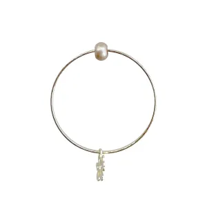 Bracelet with White Pearl and Charm, 8in