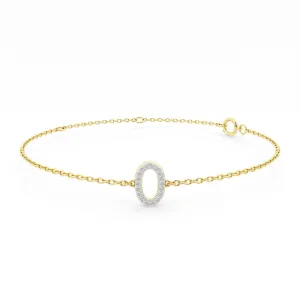 Brilliant Claw Initial O Slider Chain Bracelet with 0.05ct of Diamonds in 9ct Yellow Gold