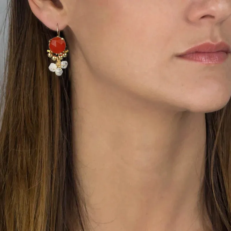 Carnelian Moonstone Clover Earrings