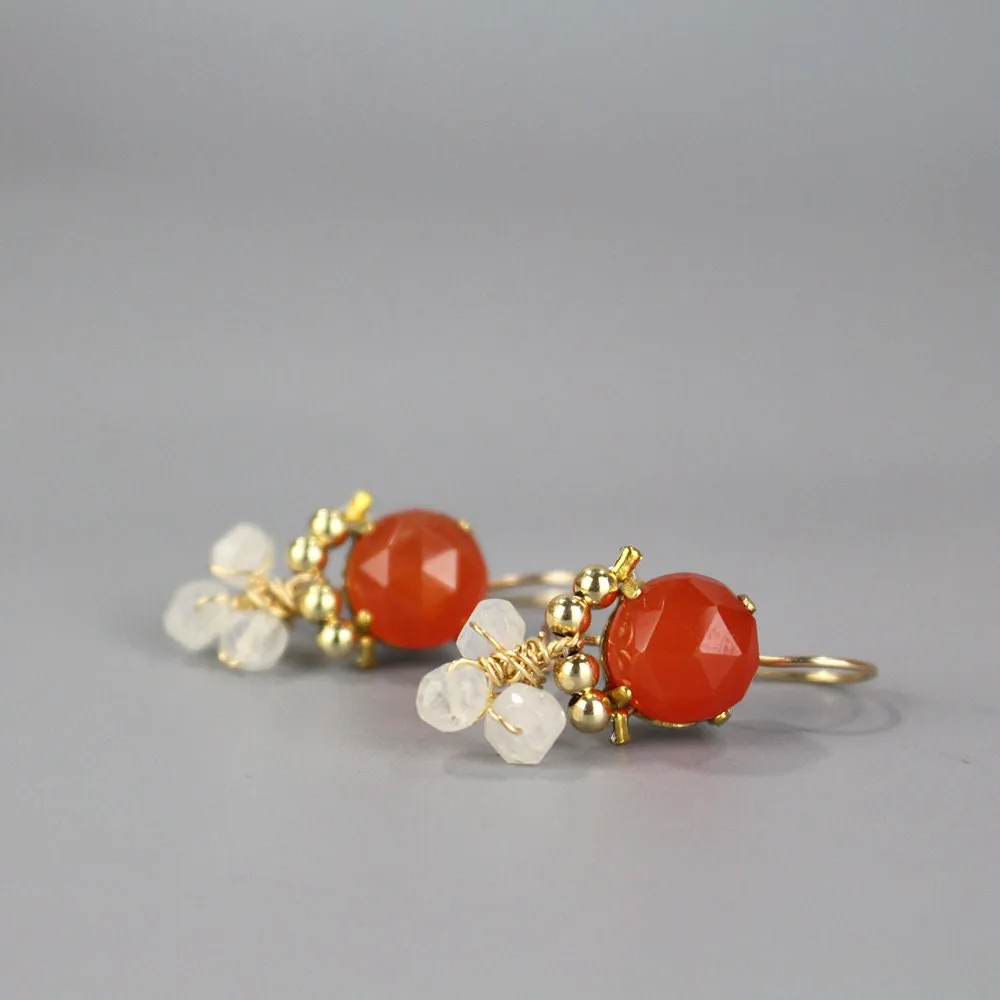 Carnelian Moonstone Clover Earrings