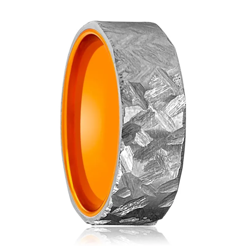 CITRUS | Orange Ring, Silver Titanium Ring, Hammered, Flat