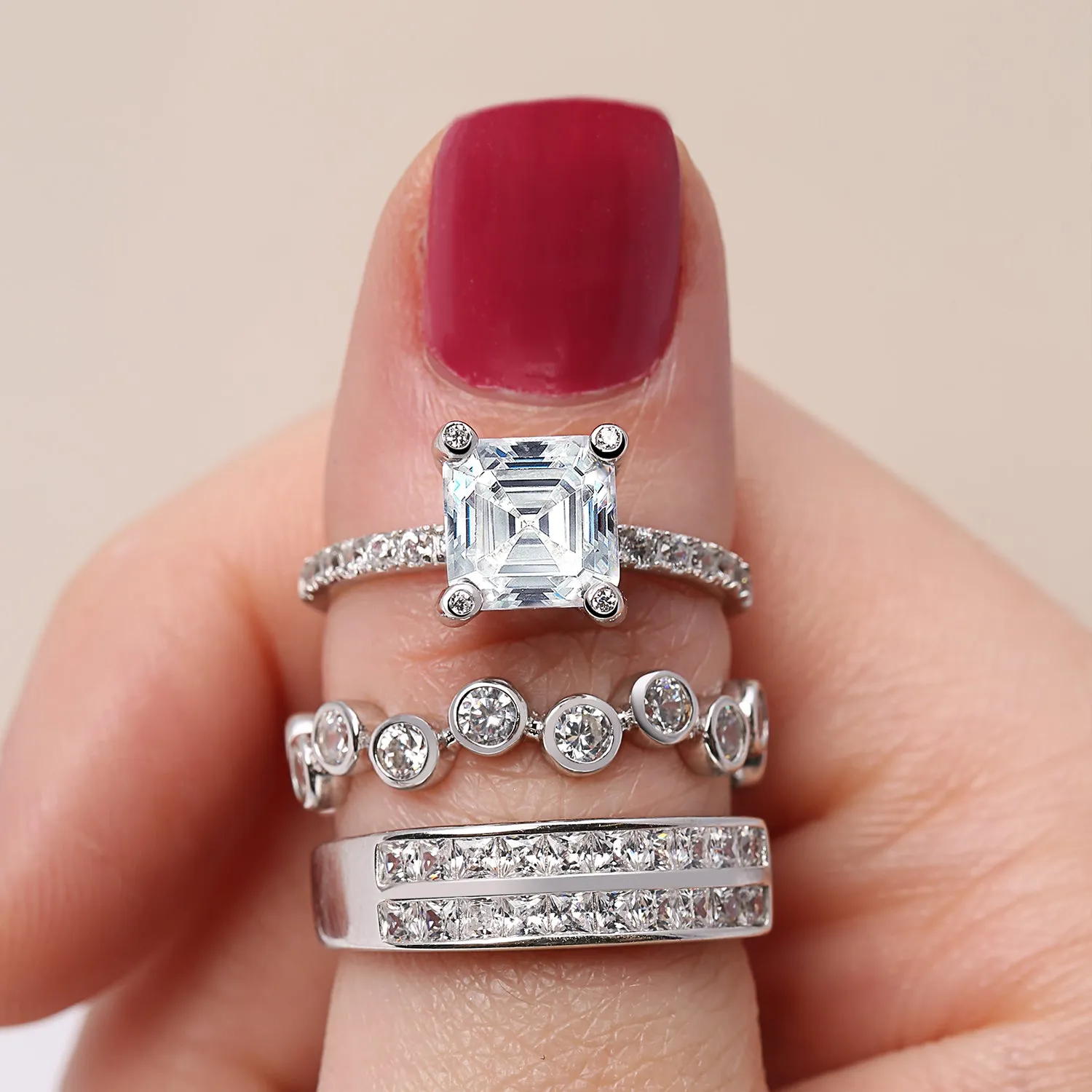 Classic CZ Princess Cut Solitaire Engagement Ring in Sterling Silver Band