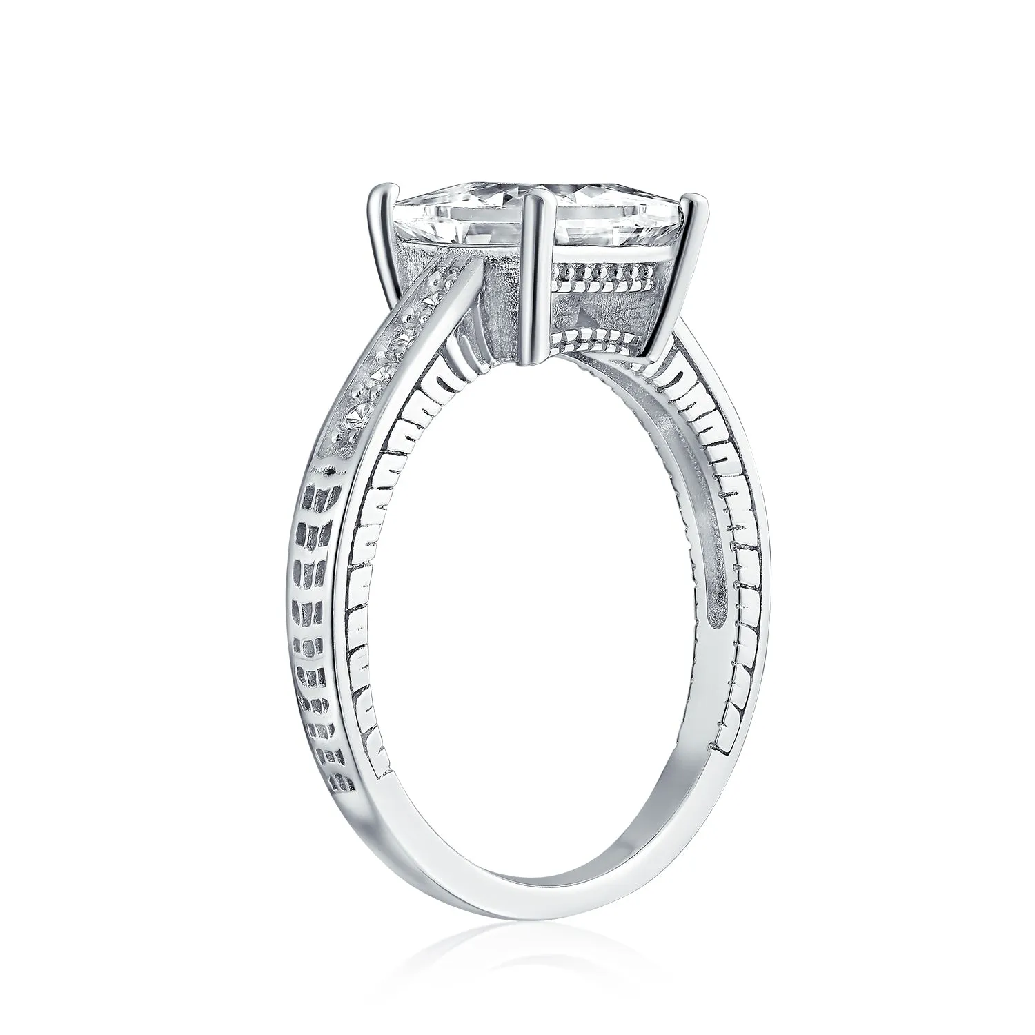 Classic CZ Princess Cut Solitaire Engagement Ring in Sterling Silver Band