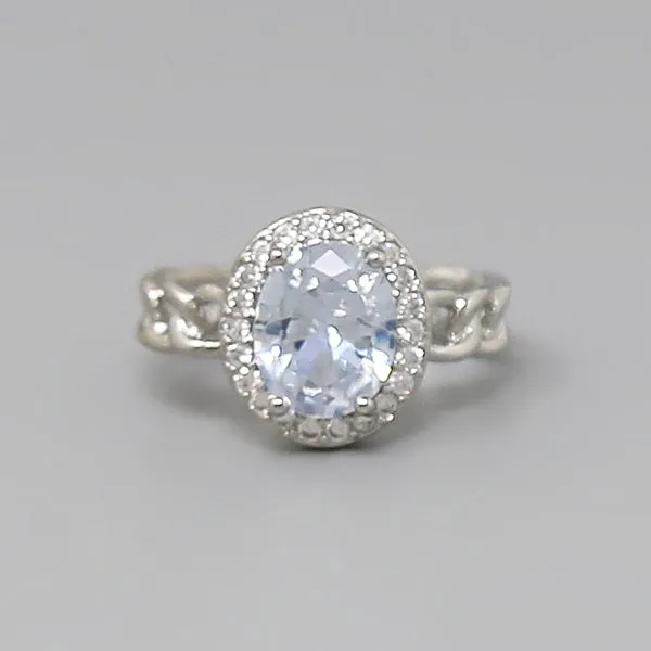 Classic Halo Oval Cubic Zirconia Ring