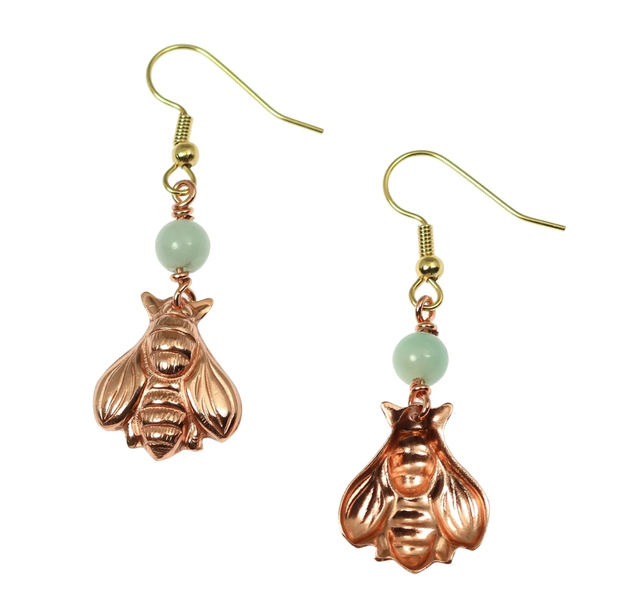 Copper Honey Bee Drop Earrings with Amazonite