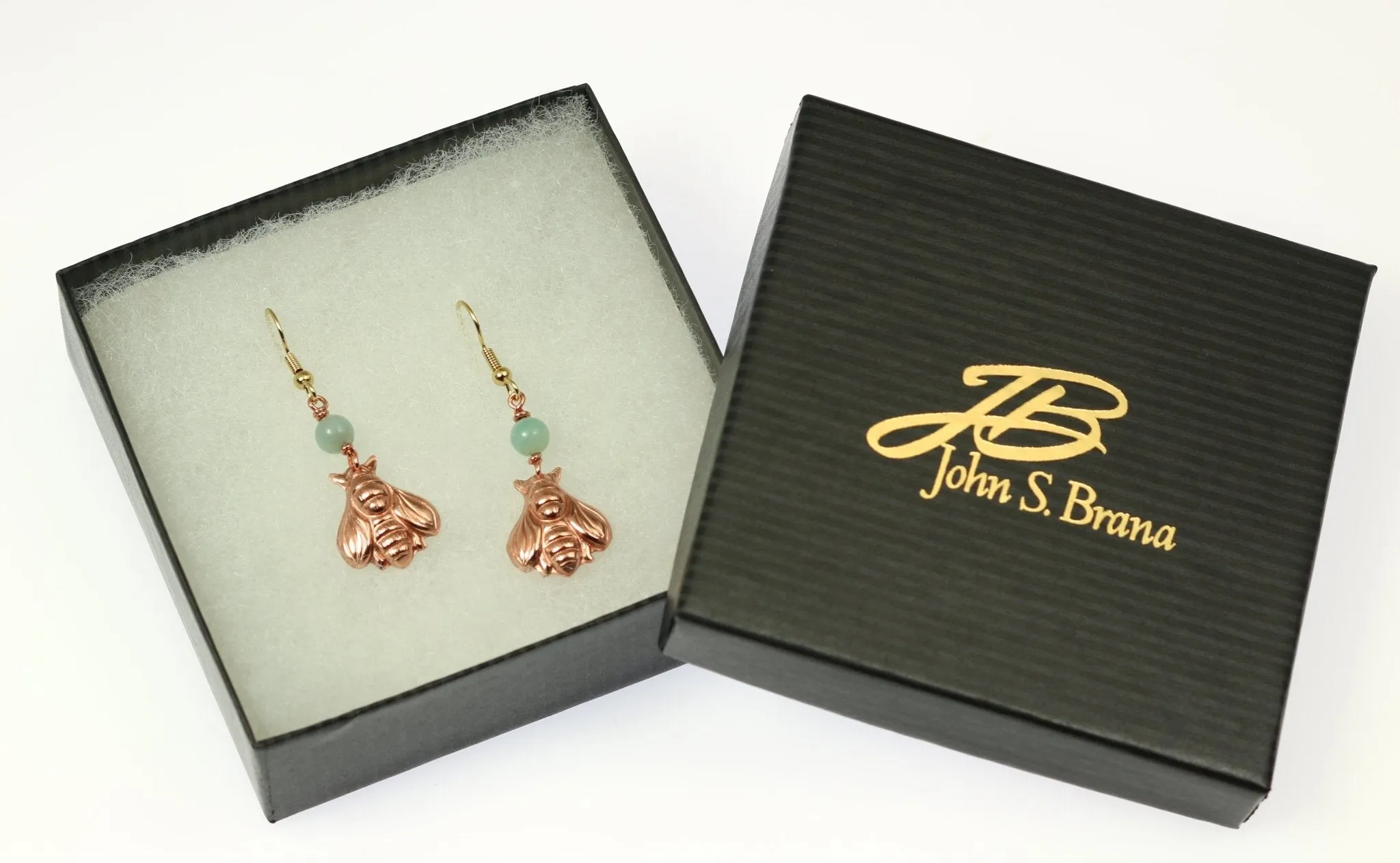 Copper Honey Bee Drop Earrings with Amazonite