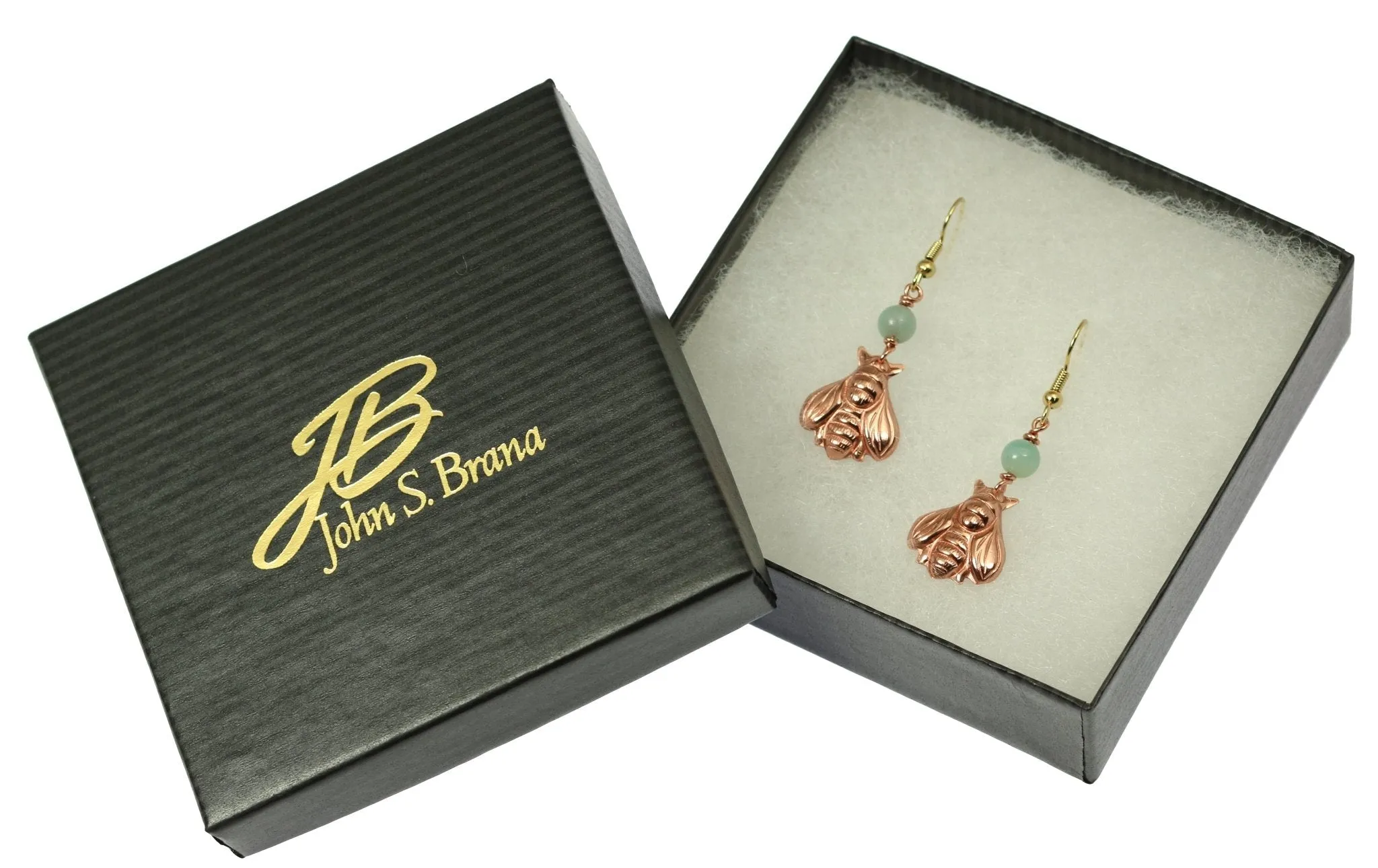 Copper Honey Bee Drop Earrings with Amazonite