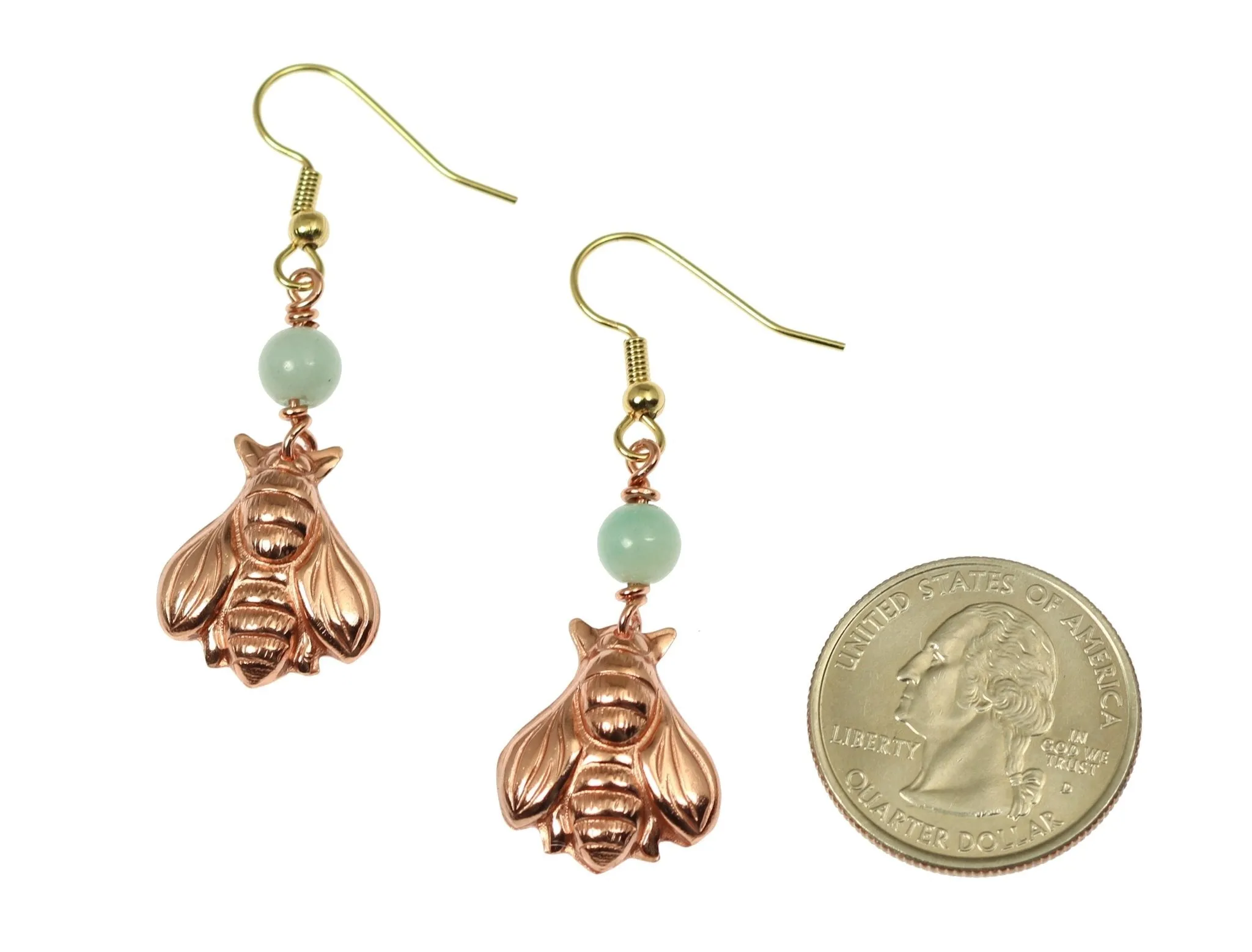 Copper Honey Bee Drop Earrings with Amazonite