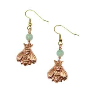 Copper Honey Bee Drop Earrings with Amazonite