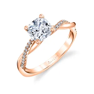 Cushion Cut Diamond Spiral Engagement Ring - Yasmine 14k Gold Rose